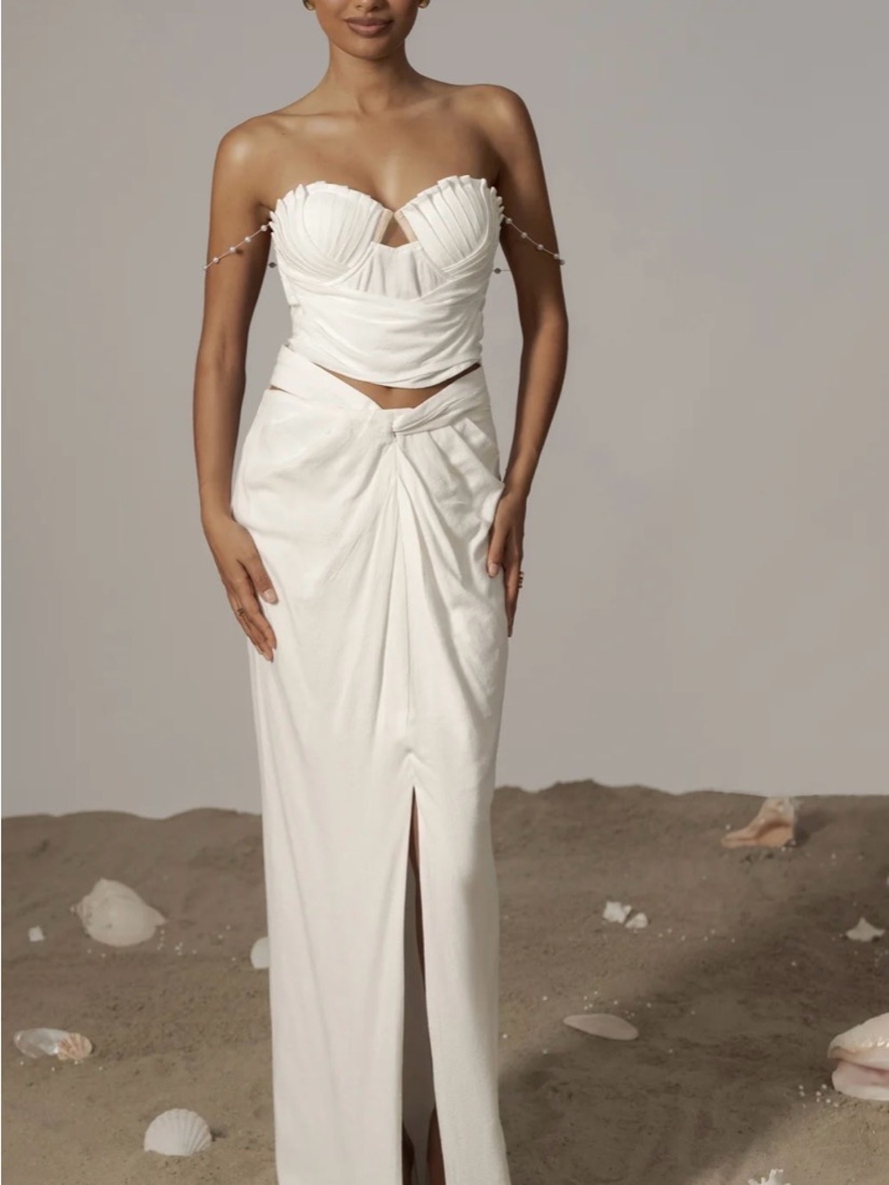 JLUXLABEL Ivory High-Low Draped Maxi Skirt